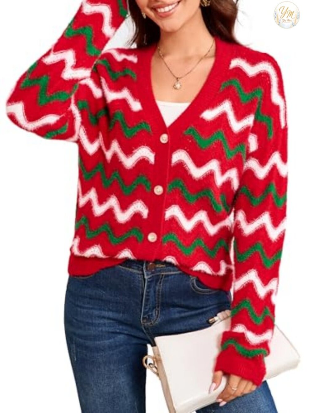Simplee Women's Reindeer Button Knit Open Front Cardigan Holiday Sweater